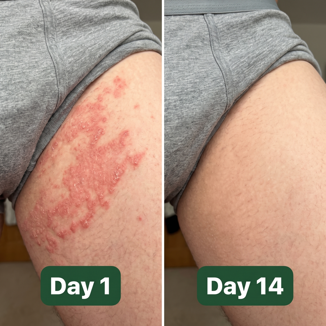 Jock itch before and after - day 1 to day 14